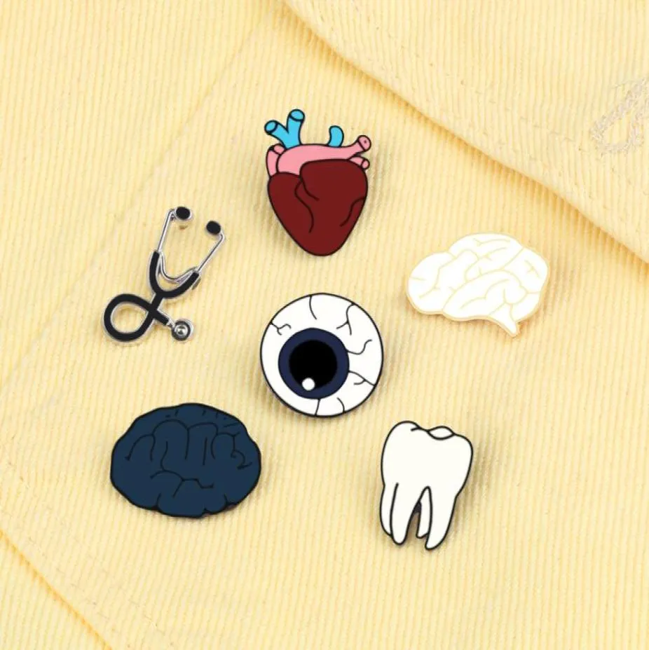 Läkare tillbehör Fashion Jewelrybrooches Organ Brain Eye Tooth Mini Stetoskop Brosch Emalj Pin For Doctor Nurse Denti6567995