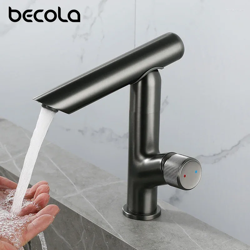 Robinets d'évier de salle de bain Beccola 360 degrés Rote Black Basin Robinet Single Lever et Cold Water Mixer Tap Chrome