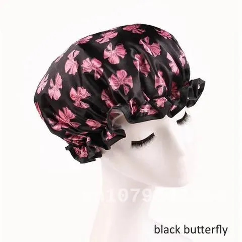 2024Double-Layer Thick Shower Caps for Women: Premium Waterproof Bath Hair  Caps