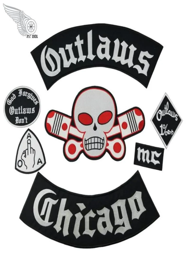 Populaire Outlaw Chicago borduurpleisters voor kleding coole full back rider ontwerp ijzer op jasvest80782522759510