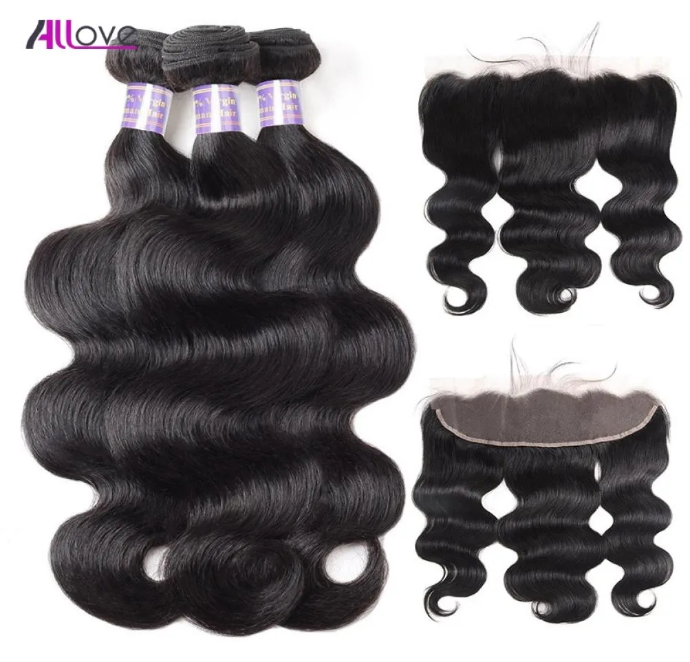 Body Wave Virgin Hair Extensions Kinky Straight Curly Human Hair Bundles with Closure 3pcs 134 레이스 전면 Closur4715619와 깊은 파도