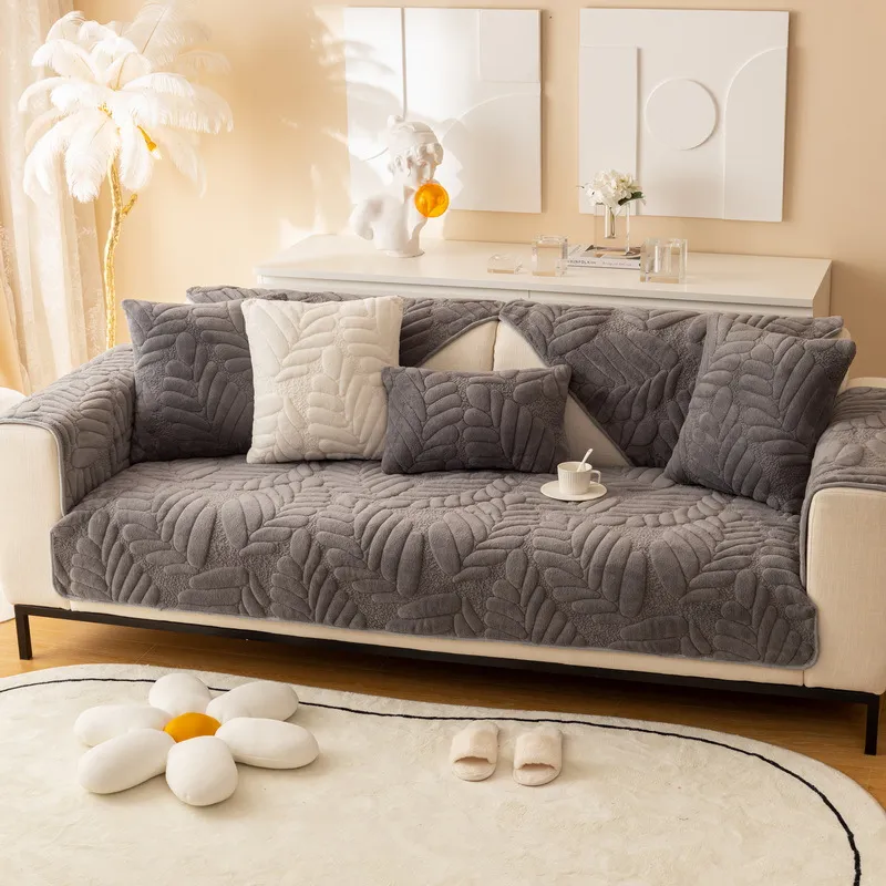 Short Plush Sofa Cover for Living Room Ultra Soft Non-Slip Couch