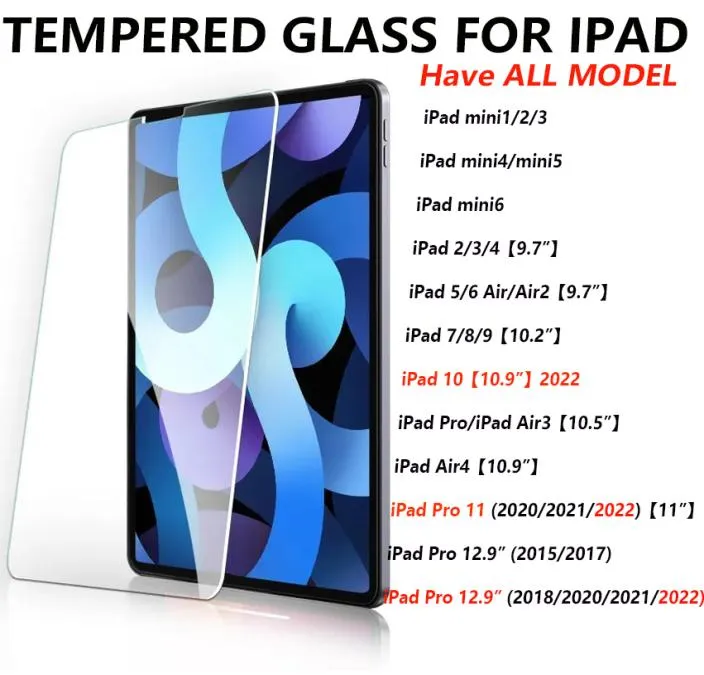 Protecteur d'écran en verre trempé de 0,4 mm 9h iPad pour iPad 10 9 8 7 6 5 4 3 2 1 iPad Mini Mini6 iPad Air 2 3 4 iPad Pro 12,9 2022 dans l'OPP BAG5016396