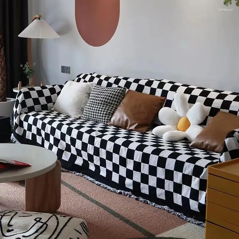 Cobertores 180x230cm Black White Grid Check Sofá Cover Cadeira Lounge Trope