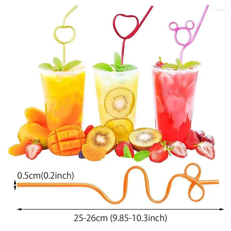 Copas descartáveis canudos 10pcs colorir palha de palha de plástico Proteção ambiental de forma especial Twisting Design para suco de milkshake Gift Kids Party Party