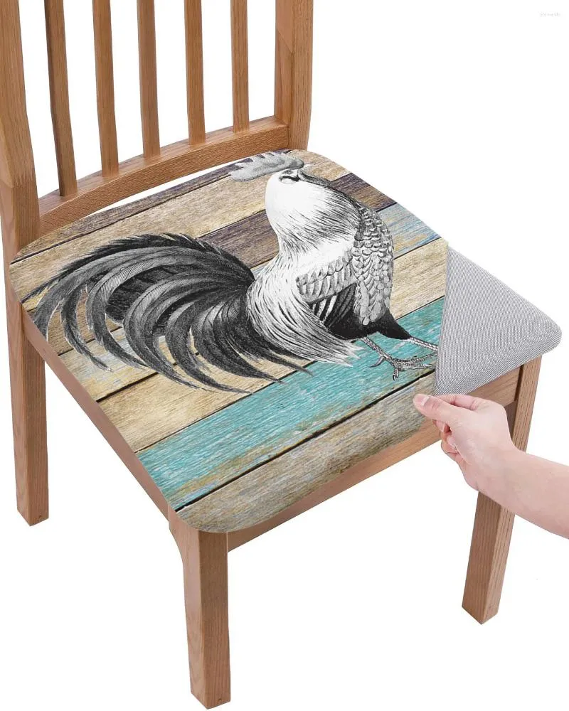 Chair Covers Farm Animal Rooster Wood Grain Seat Cushion Stretch Dining 2pcs Cover Slipcovers For Home El Banquet Living Room