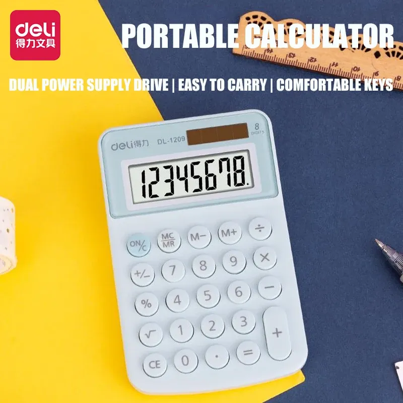 Calculateurs Deli Solar + Batterie embarquée portable Facile à transporter Calculatrice Mignon Calculatrice d'étudiants mignons