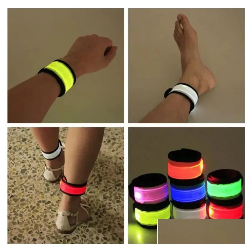 Slap Snap Bracelets Neues Nylon -LED -Sportgelenksgurtband Armband Outdoor Night Light Blitzarmband Glühe Flare Party Konzert Dhlhk