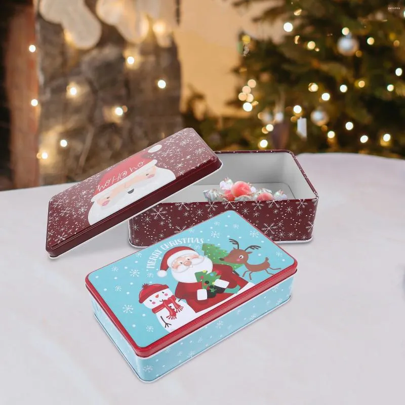 Bouteilles de rangement 2pcs Boîtes en file d'étage de Noël Boîte de bonbons Conteneur de biscuits à la plaque d'étain avec couvercles