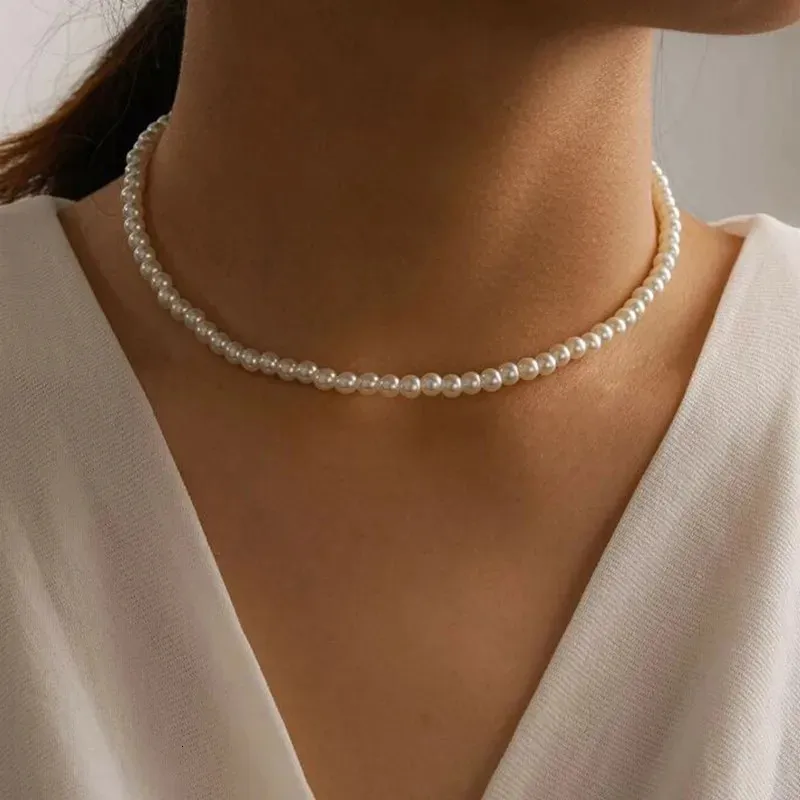 Elegant Big White Imitation Pearl Beads Choker Clavicle Chain Necklace For Women Wedding Jewelry Collar Wholesale Dropshippi 240403