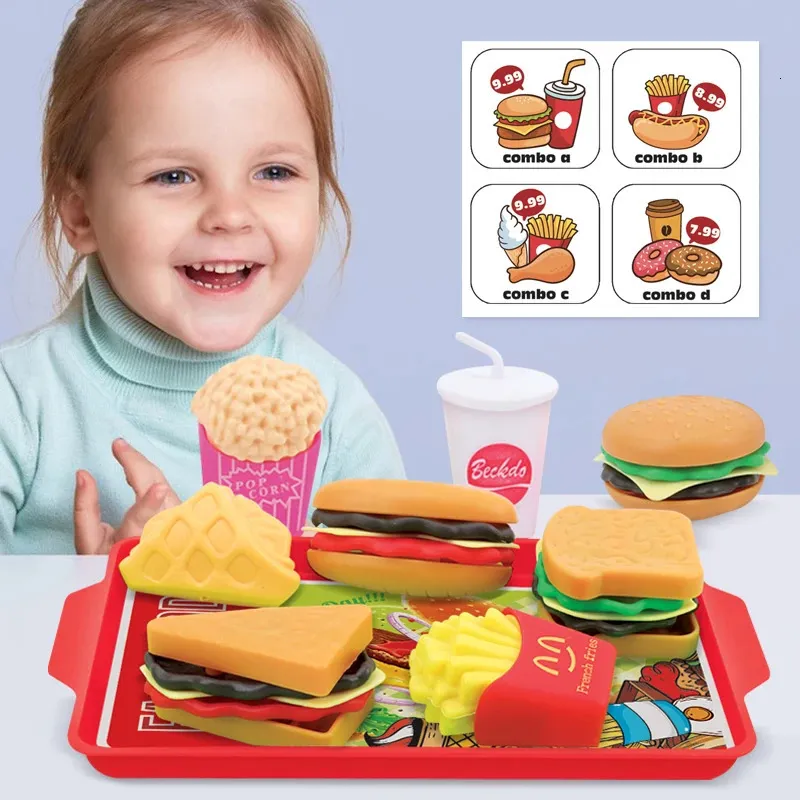 Kids Mutfak Oyuncakları Fast Food Restoran Hamburger Seti Oyun Mini Eğitim Oyuncak rolü Oynatma Ev Oyunları 240407