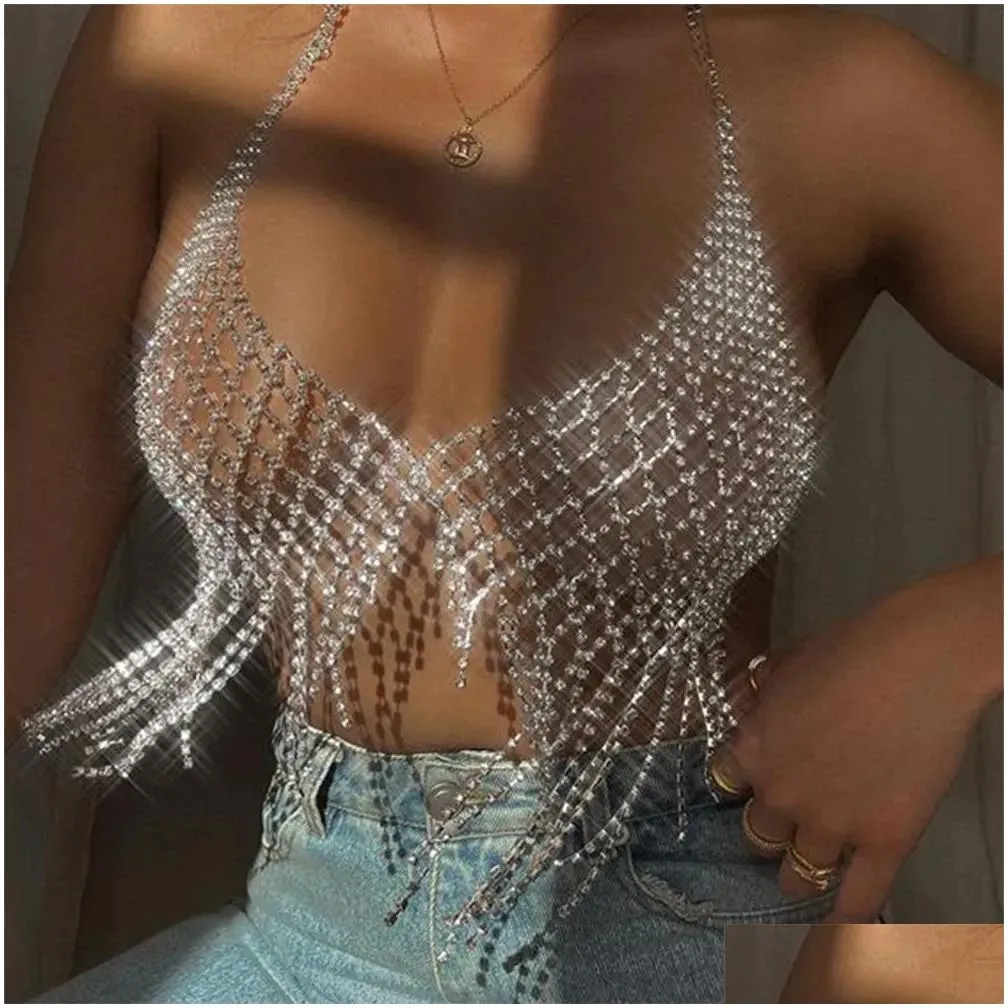 Inne luksusowe messel łańcuch klatki piersiowej BRA TOP Crystal Bielizna Bikini Y Body Biżuteria do kobiet Prezent Festiwal 221008 DROP DHPUA