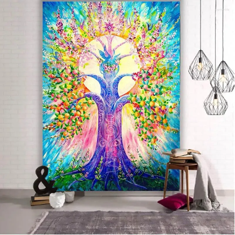 Tapestries Colorful Tree Of Life Tapestry Mysterious Home Art Landscape Wall Pendant Large Size Sofa Blanket Yoga Mat Decor