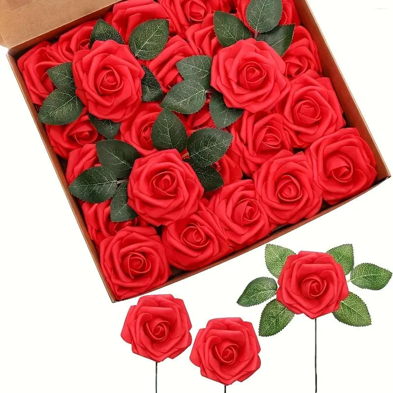 Kwiaty dekoracyjne 25pcs/pudełko sztuczne jedwabne vintage czerwone różowe róże perfekcyjne dla majsterkowiczów butonnieres wesela Urodziny Ozdoby świąteczne