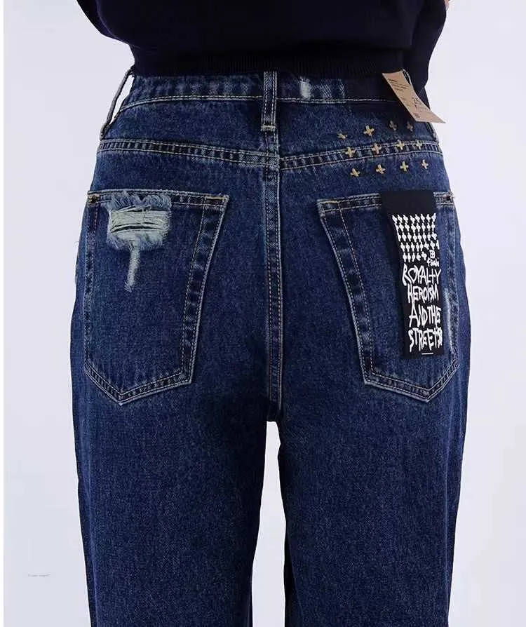 Ksubi Women Jeans Designer Высокая талия Старшая ствола снаружи щели Dembel Blue Denim Pants Женщина 0mx0
