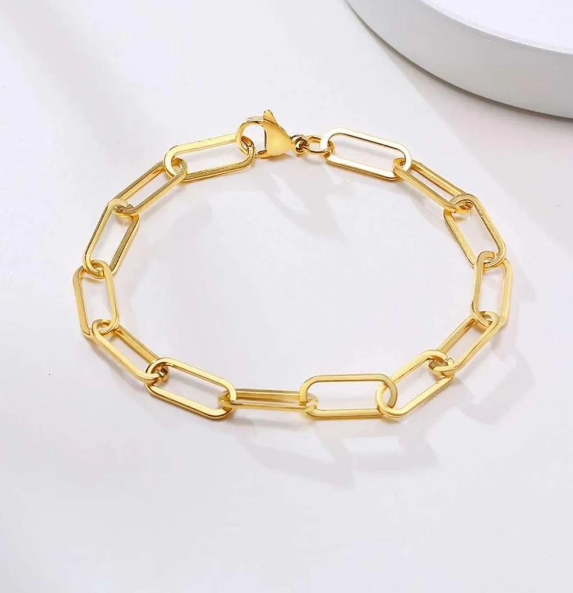 Dainty Adjustable 316L Stainls Steel 14K Gold Plated Waterproof And Never Tarnish Jewelry PaperClip Chain Bracelet For Women2815067