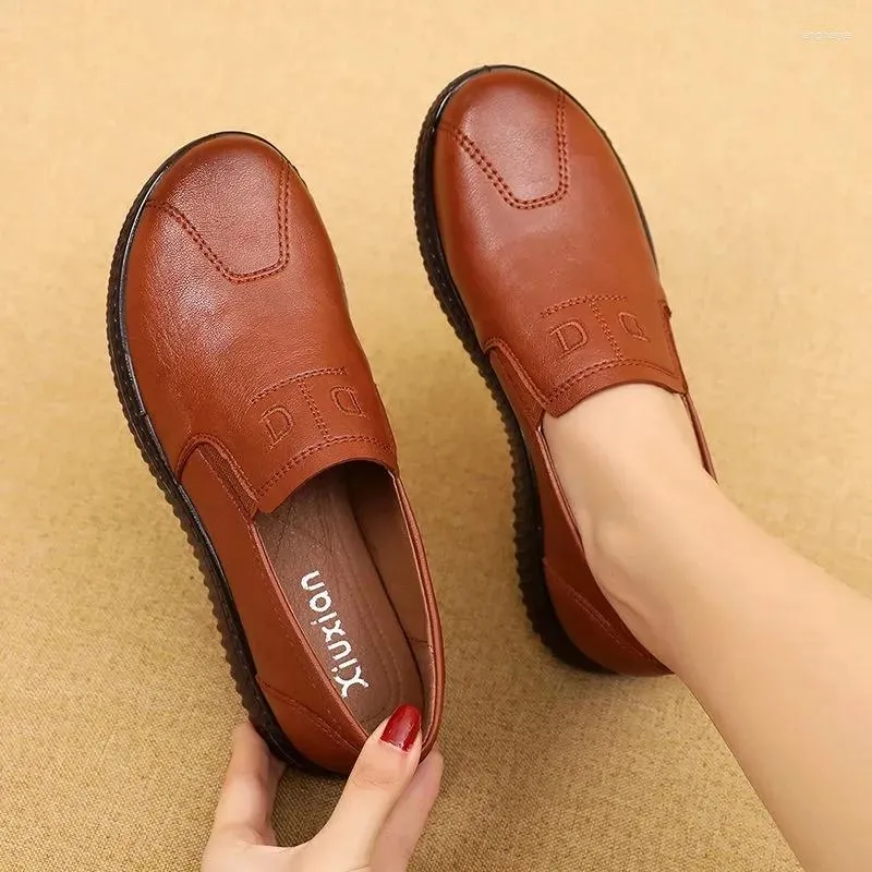 Casual Shoes Female Retro Leather Flats Comfortable Loafer Women Vintage Y2K For Ladies Moccasins Zapatos Mujer