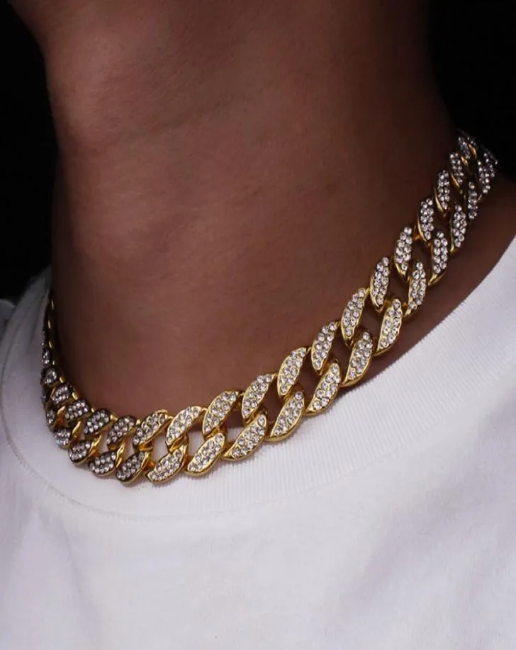 Hip Hop Bling Fashion Chains Jewelry Men Gold Silver Miami Cubra de corrente Chain Chain Diamond Iced OUT Chian Colares8333038