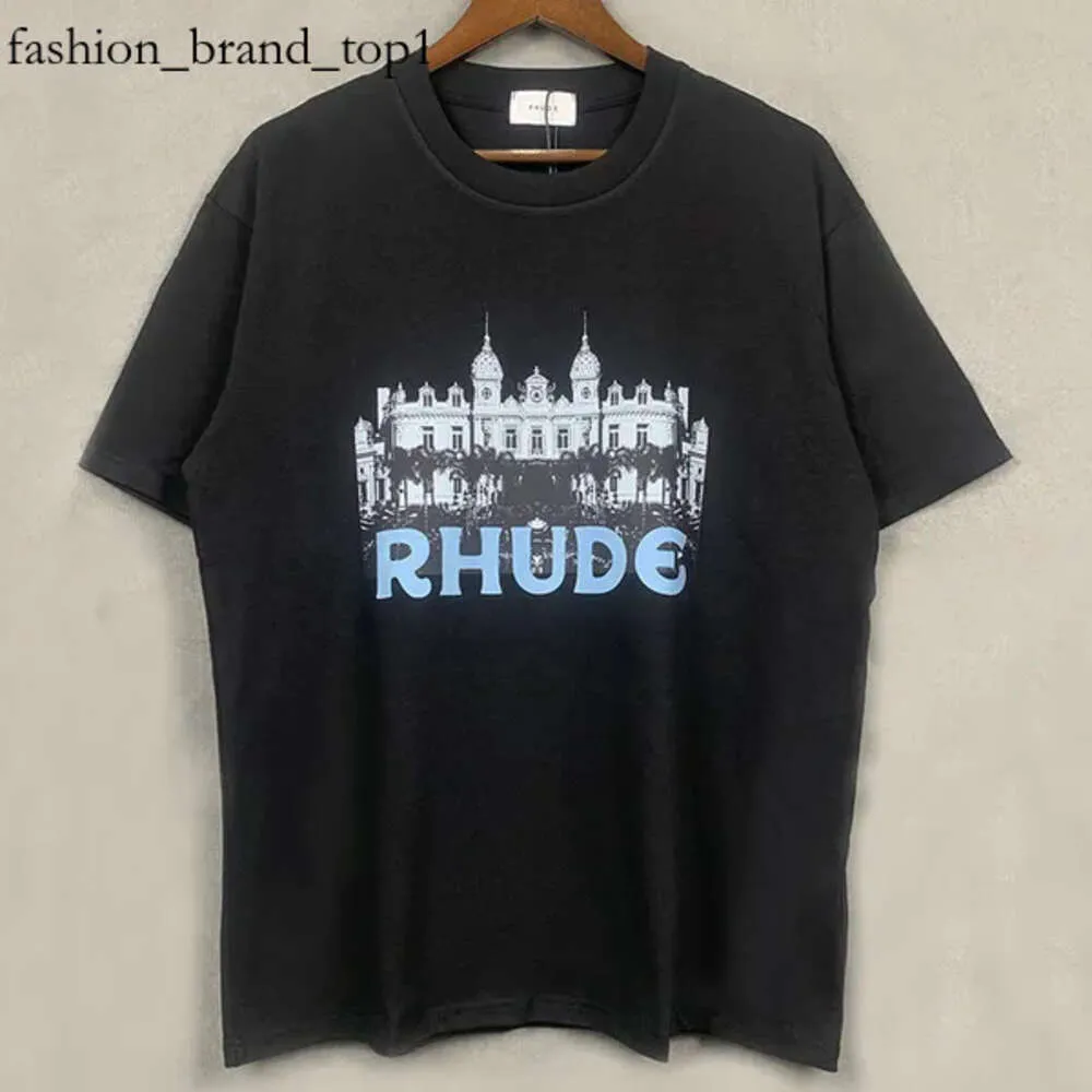 Rhude Shirt Castle Coconut Windowsill Scenic Casual Loose Rhude Mens T-shirt Breathable Courte courte T-shirt Men Femmes Couples Top 7147