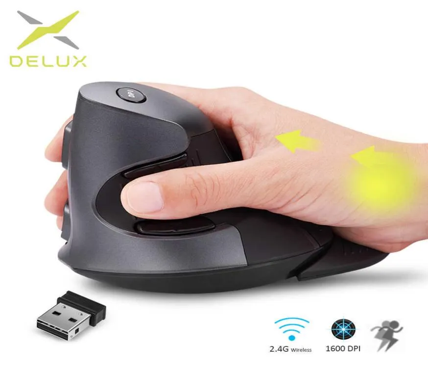 Topi Delux M618GX Mouse wireless verticale ergonomico 6 pulsanti 1600 dpi topi ottici con custodia in gomma in silicio a 3 colori per PC Laptop8889425