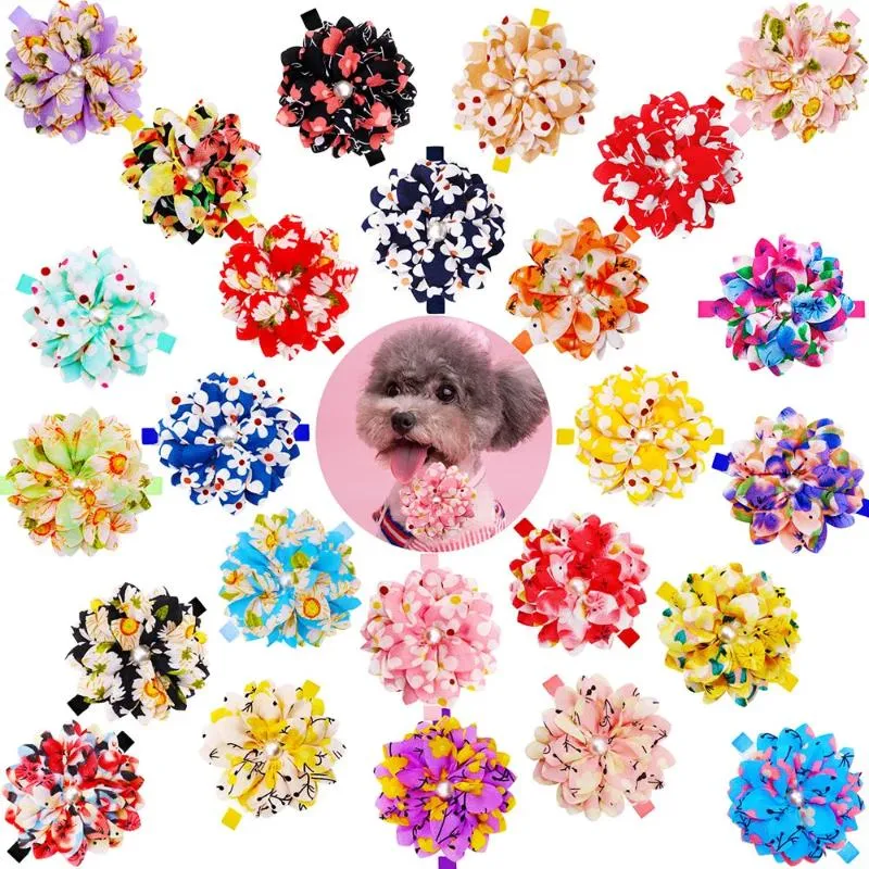 Hundkläder Flower Bowties Pets Bow Tie Collar Chiffon Decoration Bows Justerbar Doggy for Dogs Pet Grooming Accessories