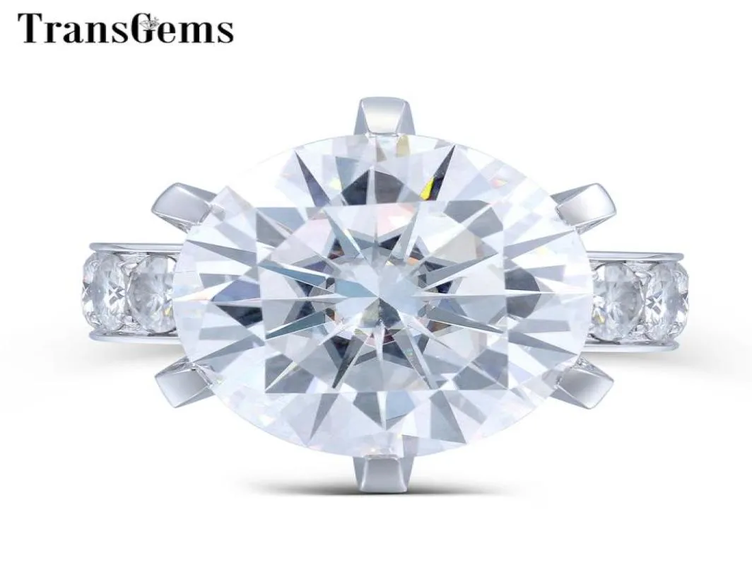 Transgems 10 Carat Lab Grown Moissanite Diamond Ring 14Kホワイトゴールドファッションジュエリーリング
