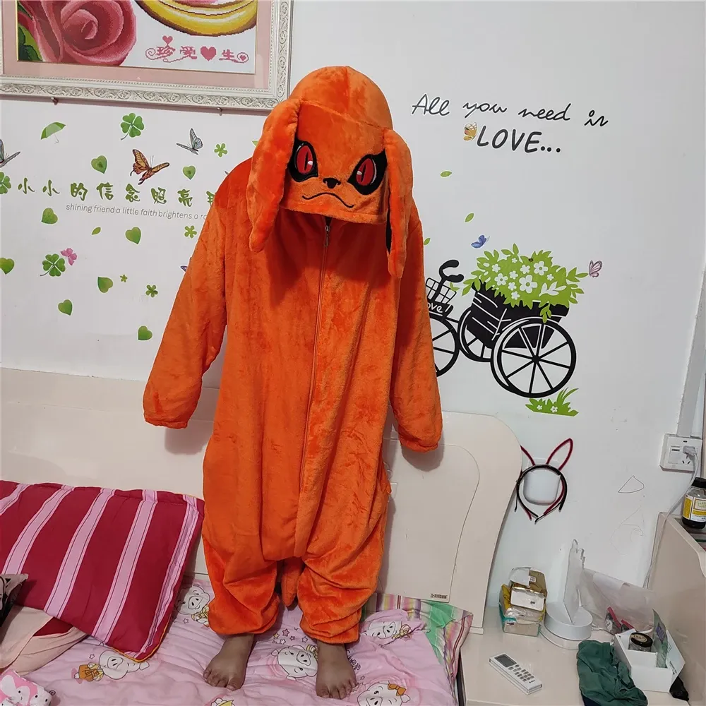 Uzumaki Bijuu Kurama Kyuubi Cosplay Costume Adult Unisex Kigurumi Pajamas Flannel Jumpsuit Sleepwear Onesies Gifts From Homepro14 60.47 DHgate.Com