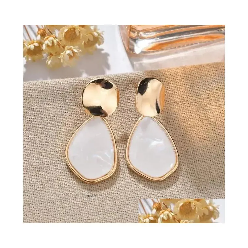Dangle & Chandelier Fashion Irregar Acrylic Earring For Women New Vintage Gold Round Heart Geometric Resin Statement Jewelry Ship Dro Dhatj