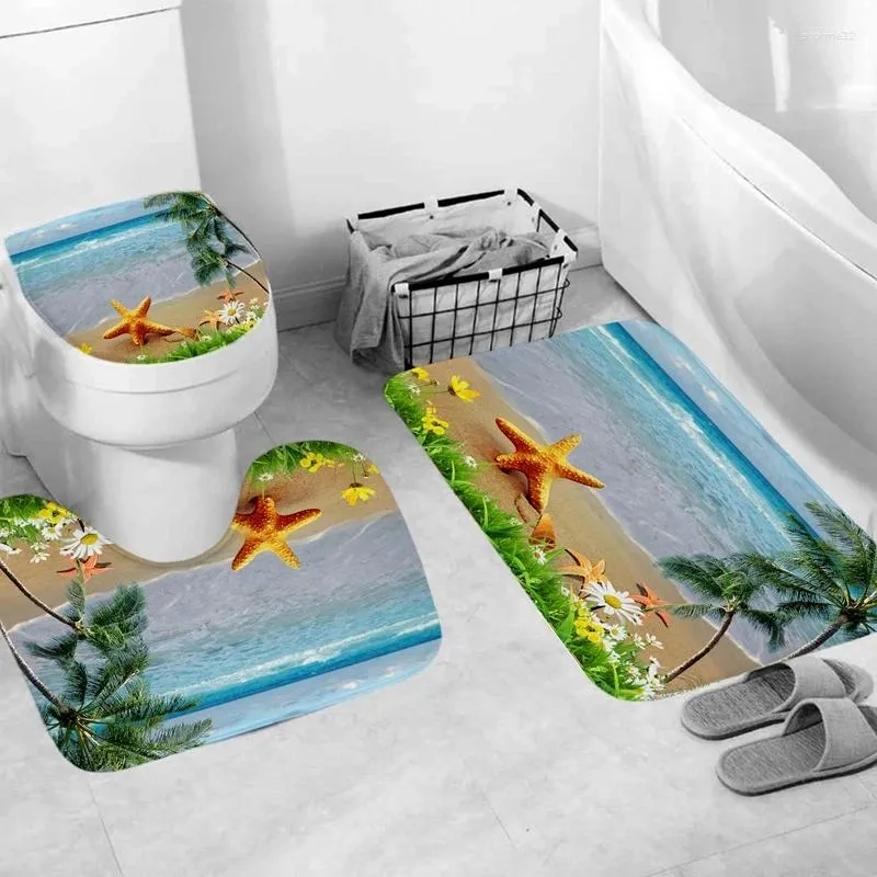 Badmattor Toliet Cover 3pc Set för badrumsstranden Sand Non Silp Mat Antiskid U Style Mattor Washable Golvmatta 45 75 cm