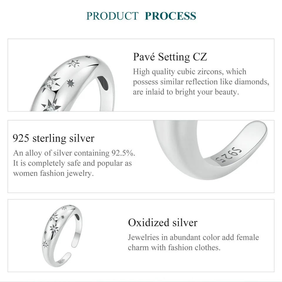 Bamoer .925 Sterling Silver Ring With Clear CZ Black And White Movement