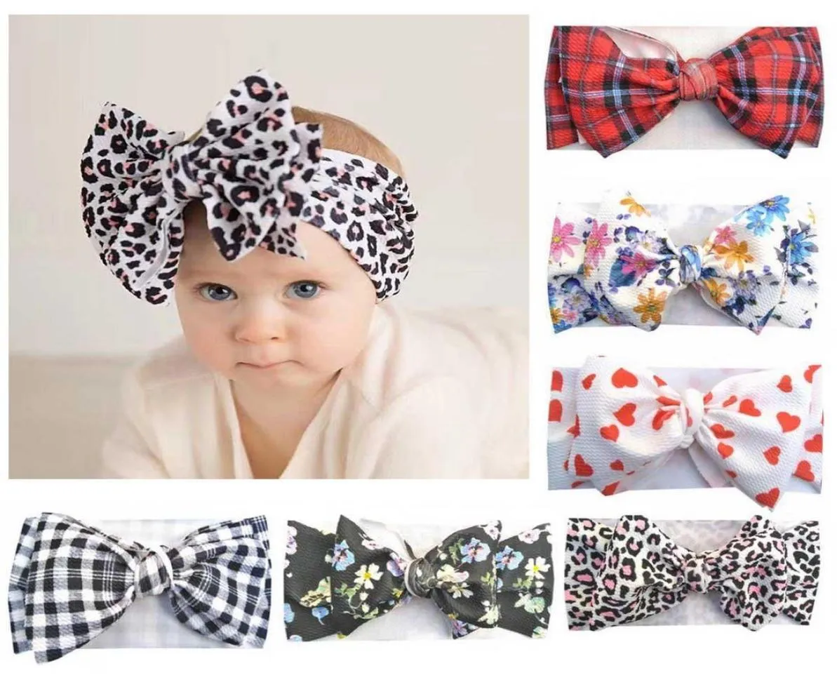 Lopard Hair Bows Baby Głowna Kwiatowe dziewczyny Drukuj opaski do włosów Nowonarodzone Plaid Love Heart Pałą