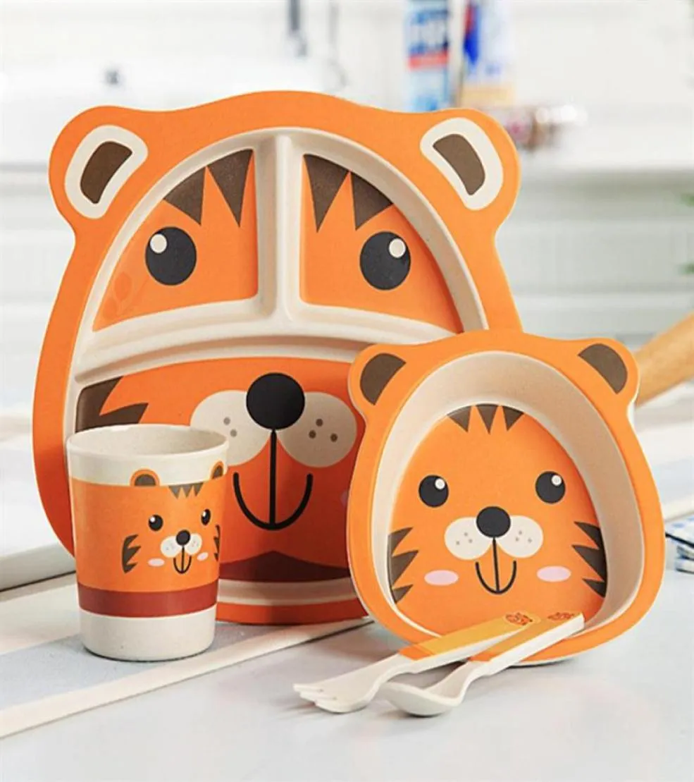 set Baby Dish Training Tableware Children Cute Cartoon Feeding Food Dishes Kids Dinnerware with Bowl Cup Spoon Fork Plate LJ2011105940505