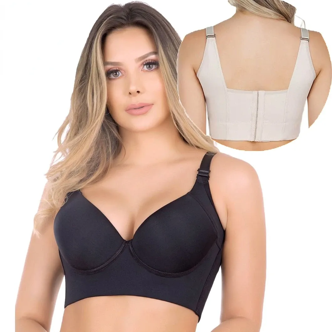 Bras feminino Deep V Cup Hide Back Bra Bra com Shapewear Incorporado Cobertura completa Push up Sculping Uplift Sports Bras for Women