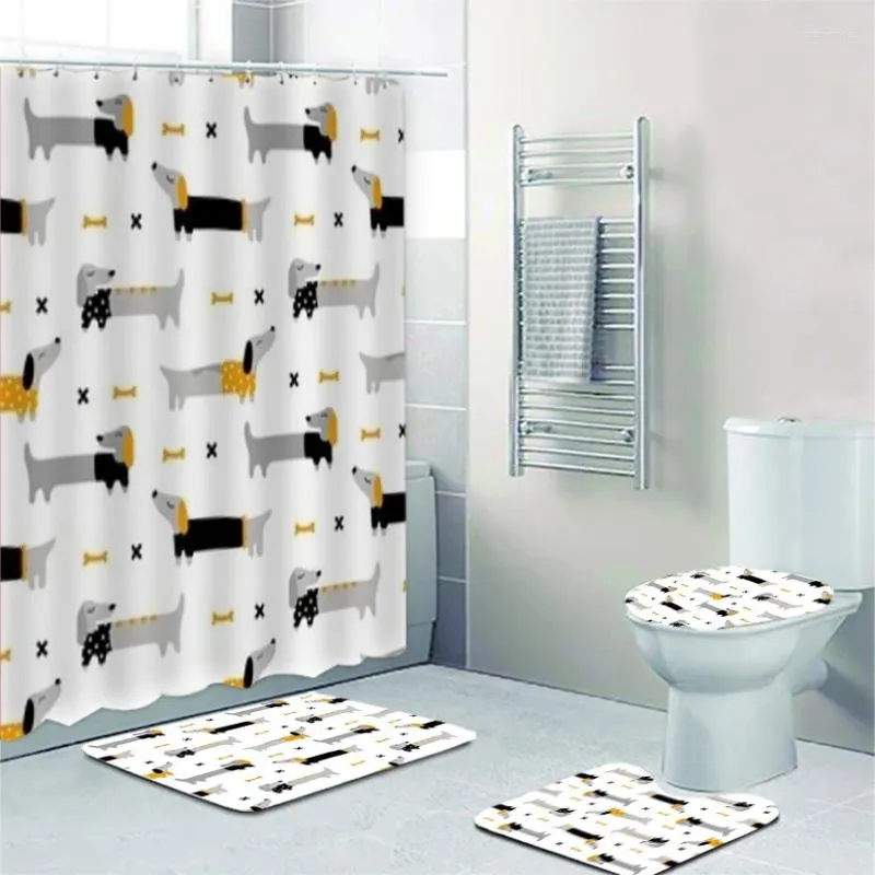 Shower Curtains Scandinavian Baby Dachshunds Curtain Set For Kid Bathroom Decor Nordic Doxie Sausage Dog Bath Mats Rug Toilet Accessories