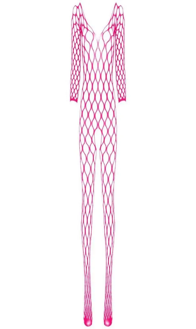 Kadınlar V Boyun Uzun Kollu Kasık Vücuttaşlık Esnek Fishnet Bodysuit örgü iç çamaşırı Nightwear Sweetwear9533791