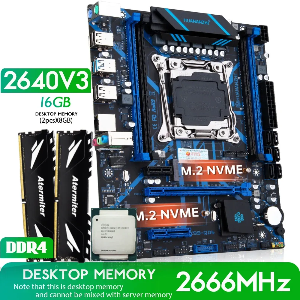 Moederborden Huananzhi Qd4 X99 Moederbord met combo -kit Set Xeon E5 2640 V3 16GB 2666MHz (2*8G) DDR4 DDR4 Desktop -geheugen NVME NVME USB 3.0