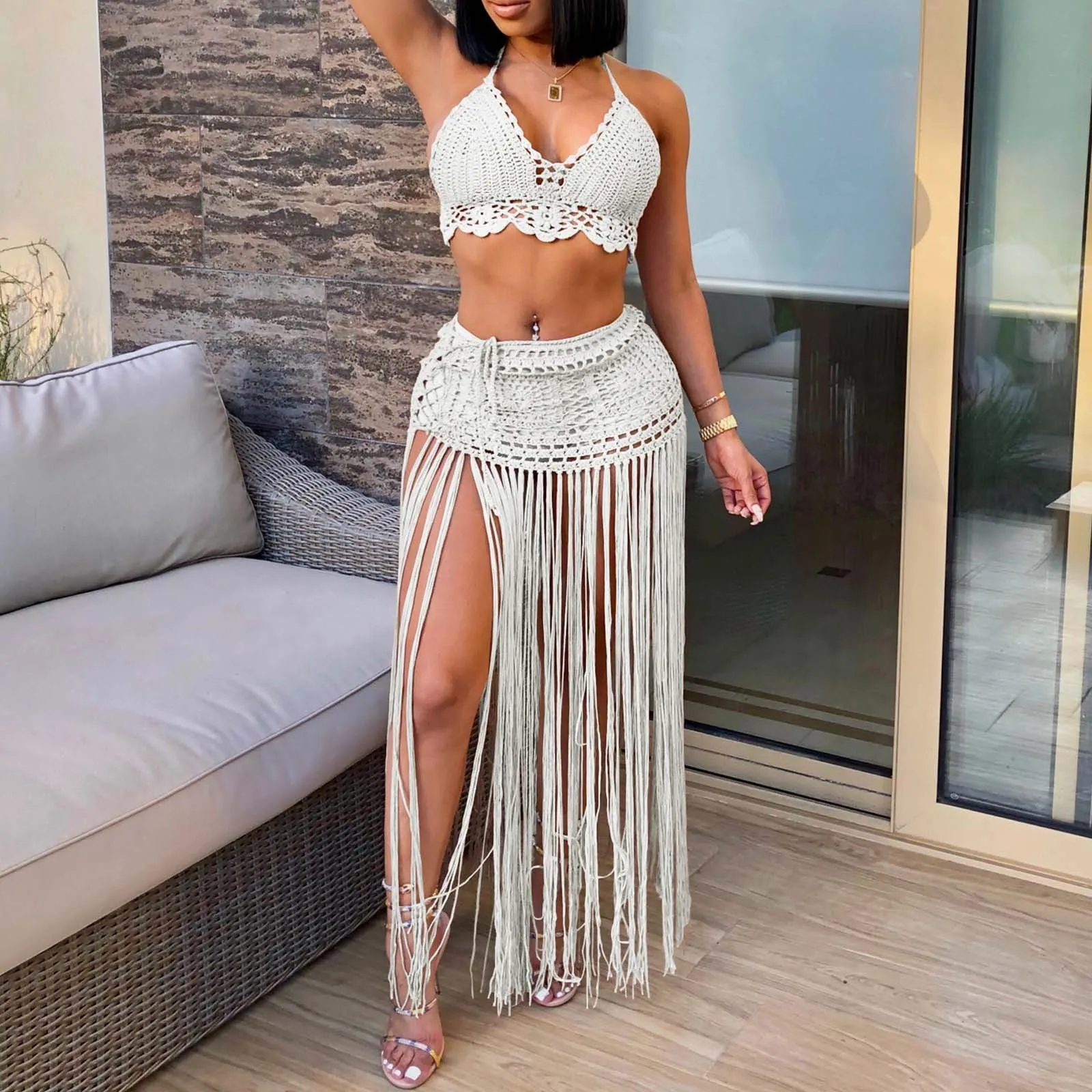 Short Fringe Skirt, Small Fringe Belt, Gold Fringe Skirt