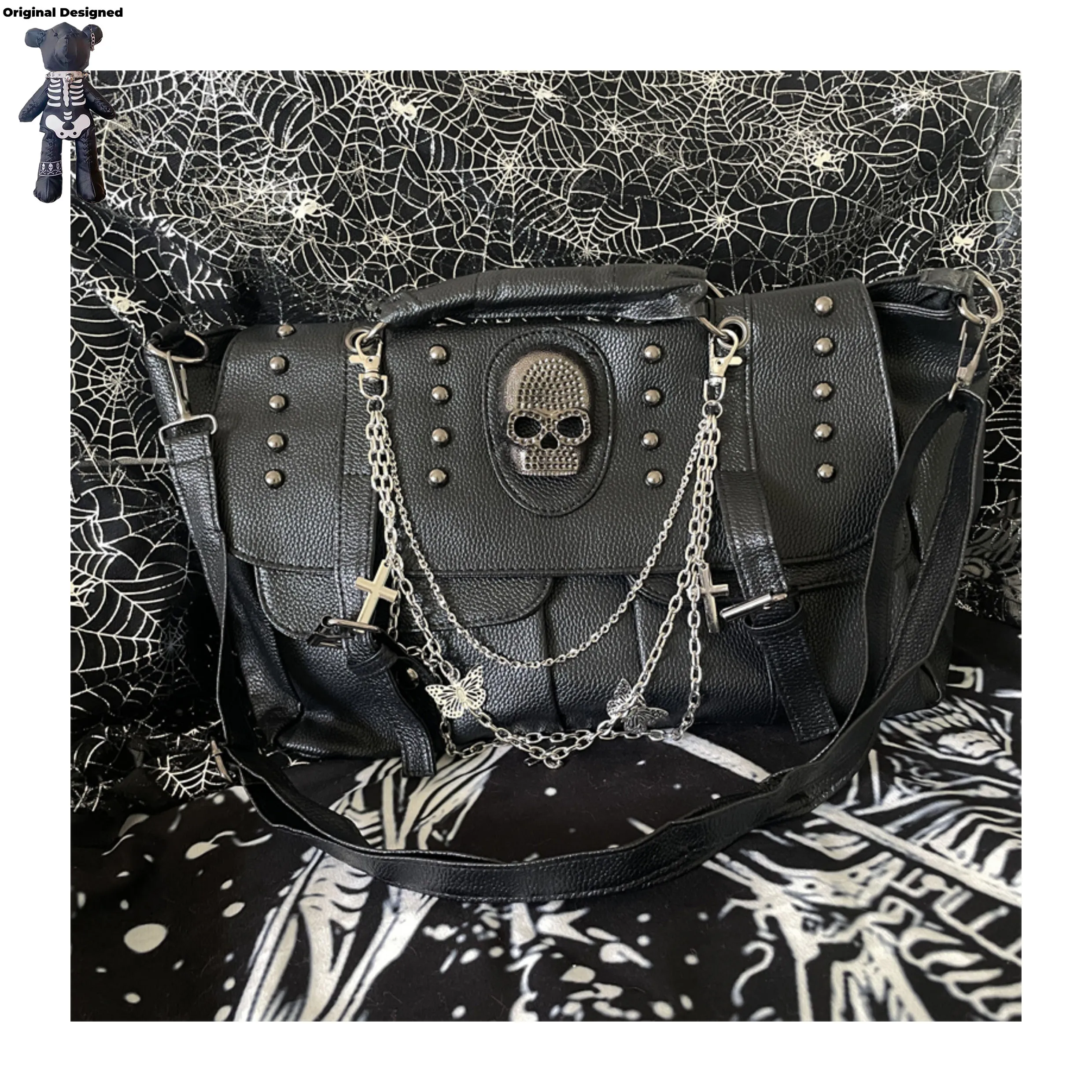 PU Leather Large Capacity Gothic Skull Shoulder Bag for Women Punk