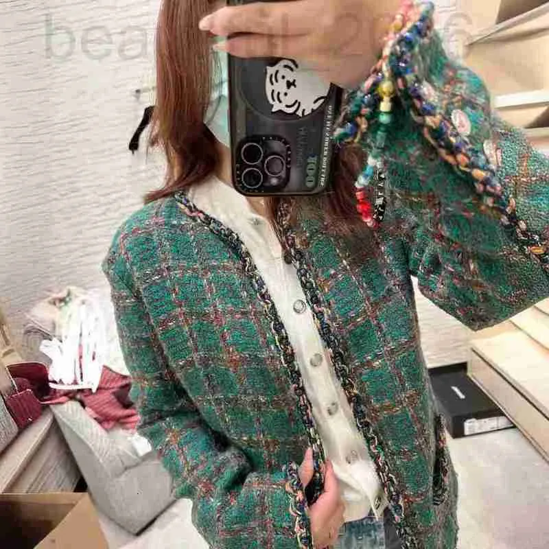 Women's Jackets designer Correct Edition~2023 Autumn/Winter New Silk Printed Lining Plaid Wool Blended Coat 9731 DHD5