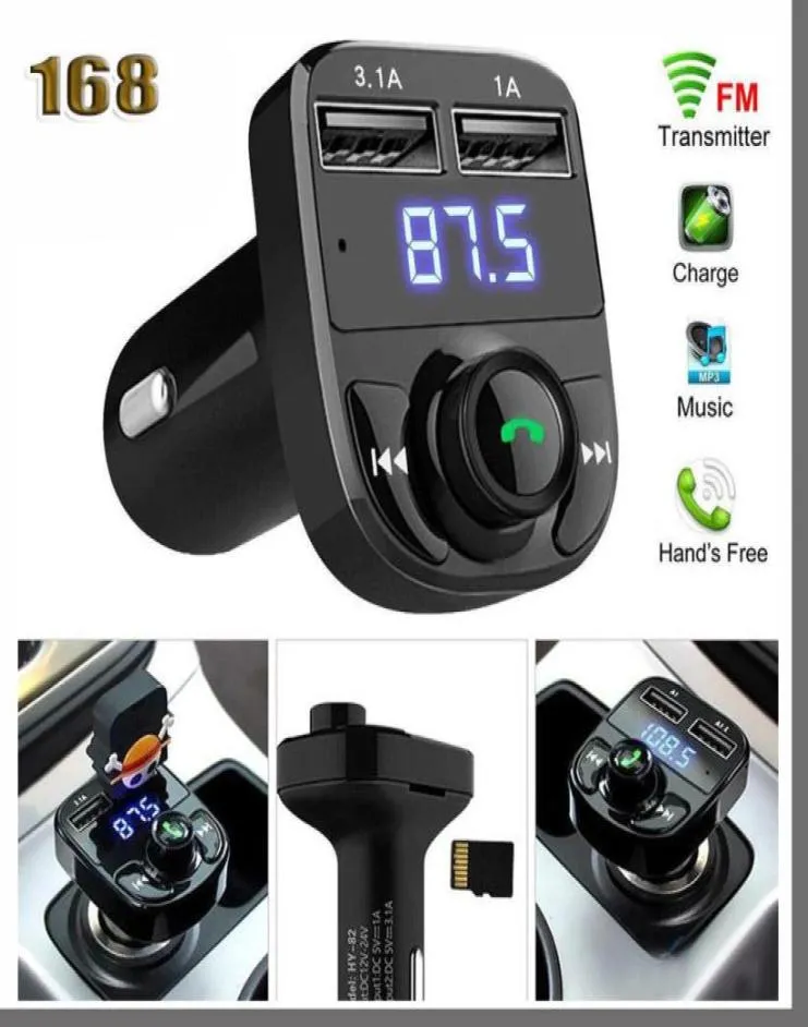 168d 50d x8 fm transmitter aux modulator Bluetooth Handsfree Car Kit Car o mp3 player with 3.1a Quick Charge Dual USB Car Charger Accessorie2417870