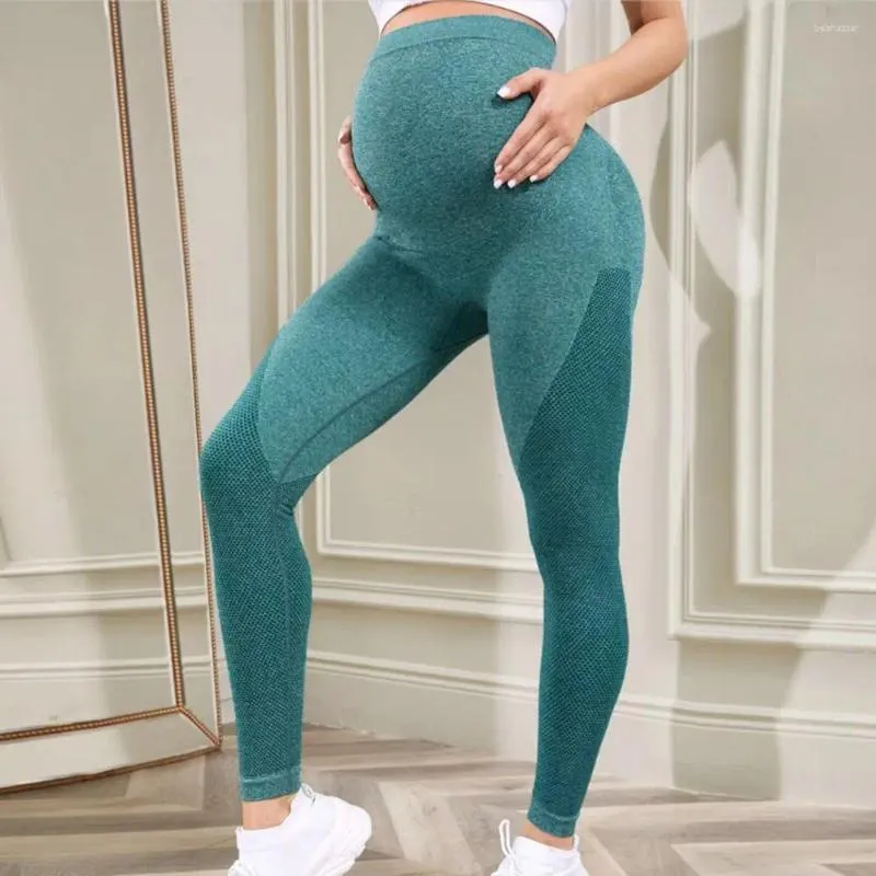 Leggings femininas Maternidades Yoga Calças de ioga de alta cintura Gravidez Roupas magras com suporte de barriga de malha de calça