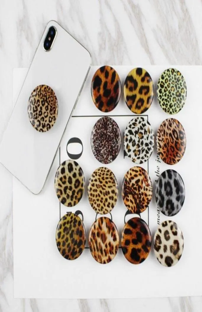 Universal Round Shape Leopard grip bracket and Expandable Cellphone Holder Stand Phone Holders with Retail Package by DHL4435883