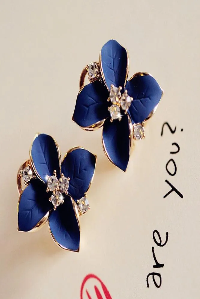 Gioielli di moda orecchini eleganti per donne oorbellen blu camelia ornamenti di fiori di cristalli di cristallo nuovo bijoux ginning1414393