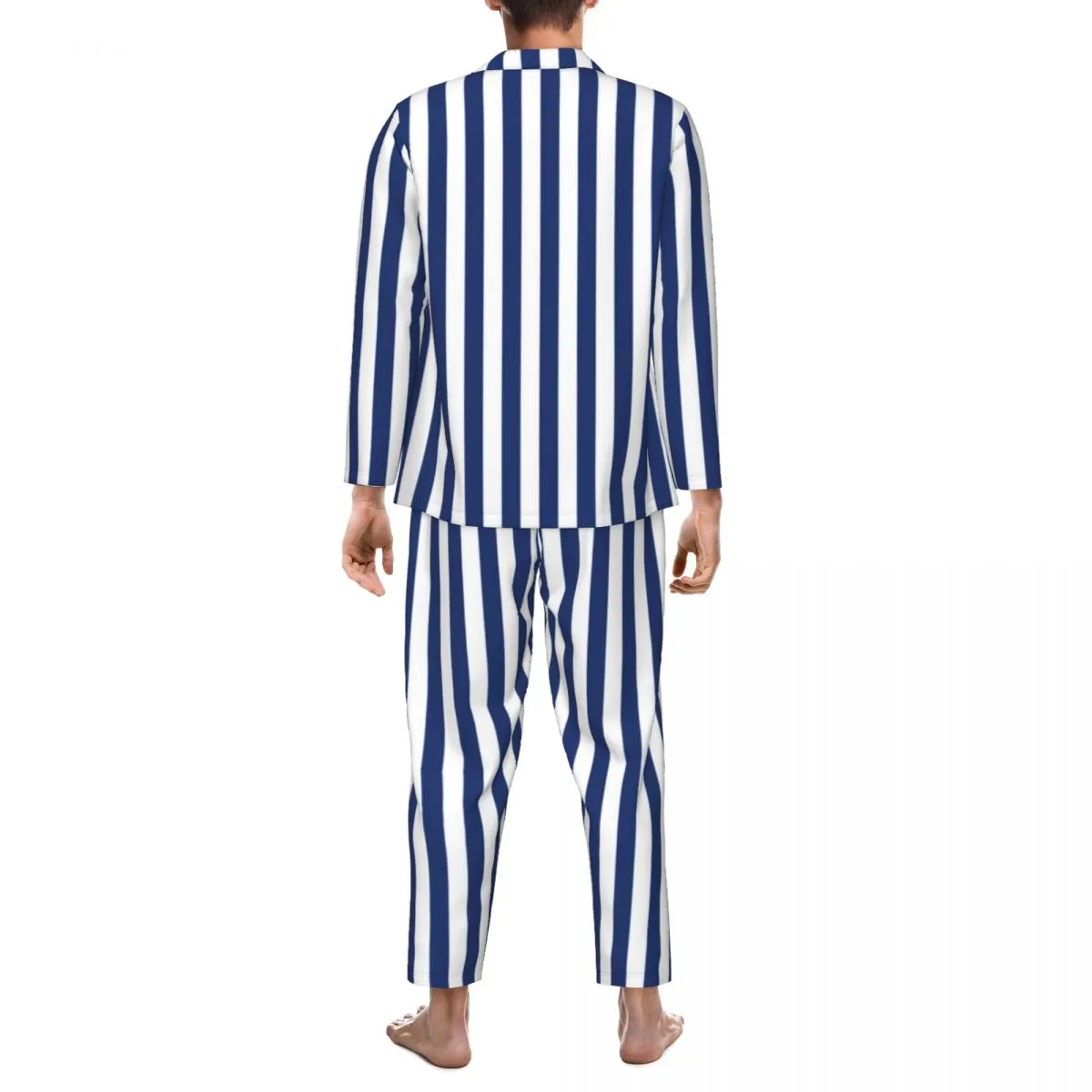 Classic Navy Striped Cotton Pajama Set for Women: Long