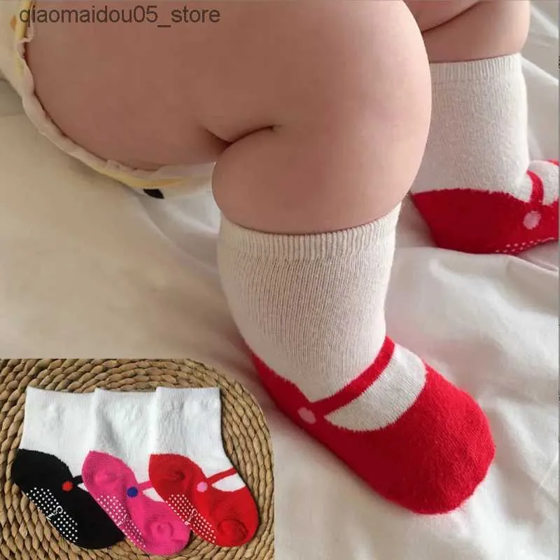 Kids Socks 3 Paren/Batch nieuwe baby Anti Slip Socks Casual Girl Baby Socks Q240413