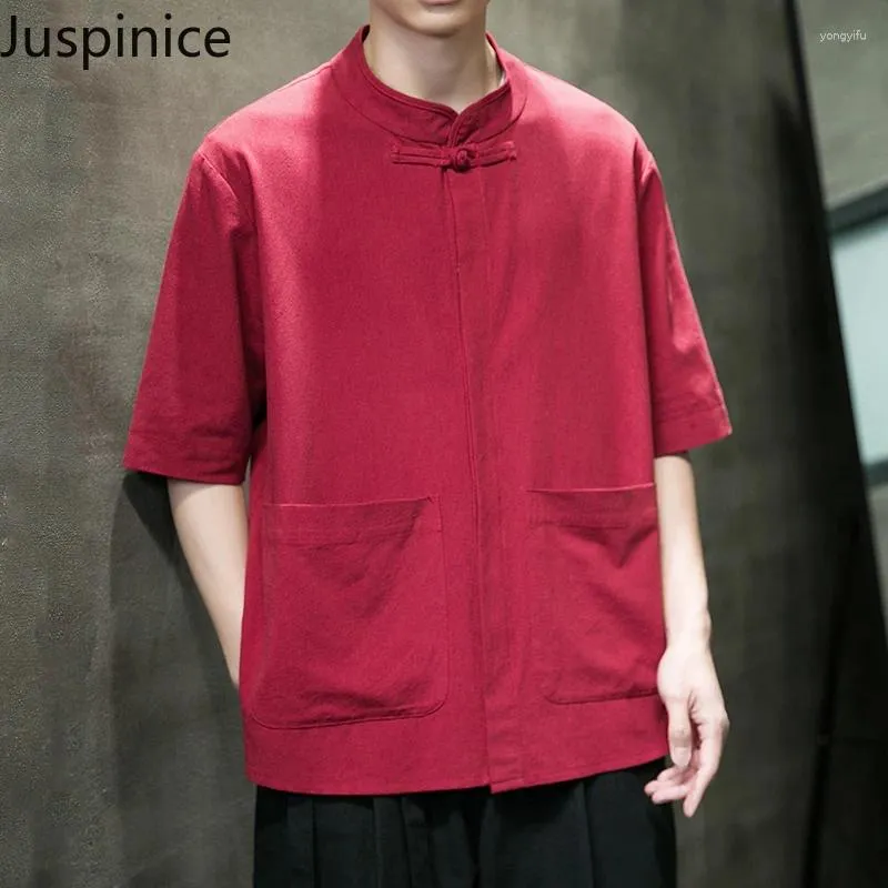 Herren lässige Hemden japanischer Stand Collar Oversize Paar Lose Persönlichkeit High Street Shirt Tops Männer T-Shirts Männliche Kleidung