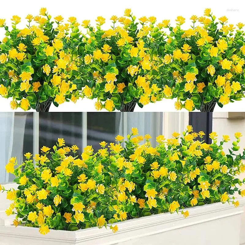 Flores decorativas Artificial para decoração resistente a UV Fake Plásticos ao ar livre, arbustos de buquê Plantas penduradas decoração de jardim em casa