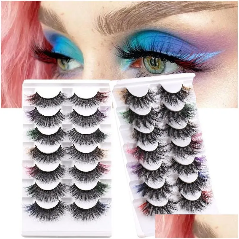 Faux cils couleurs réutilisables à la main naturellement douce vive mtilayer épais 3d faux cils fl en lash extensions maquillage accessoire dhv03