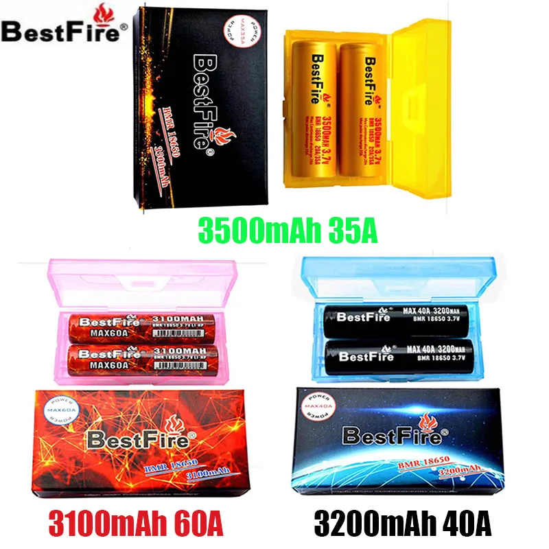 Authentic BestFire BMR IMR 18650 Battery 3100mAh 60A 3200mAh 40A 3500mAh 35A Capacity 3.7V Drain Rechargeable Lithium Batteries Colored Box Packaging Genuine