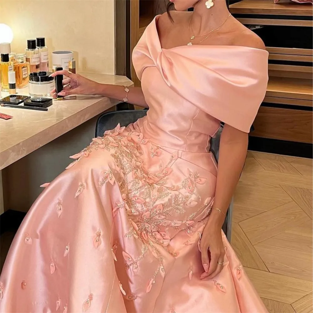 Satin Prom Kleider Paillettenblume Off Shoulder Homecoming Kleid - Main Image